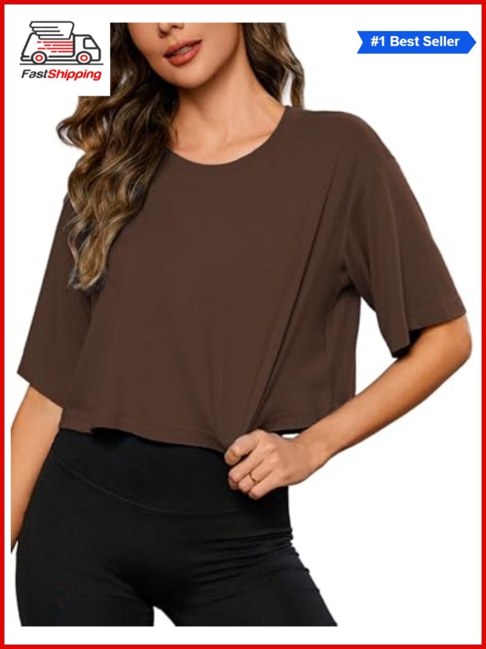 Quenteen Women's Boxy Half Sleeve Crop T-Shirt Oversized Crew Neck Athletic